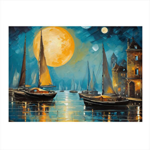 Tekneler Ve Ay Model Mdf Tablo 35cm X50cm 35x50 cm