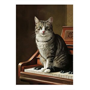 Piyano Ve Kedi Art Mdf Tablo 35cm X50cm 35x50 cm