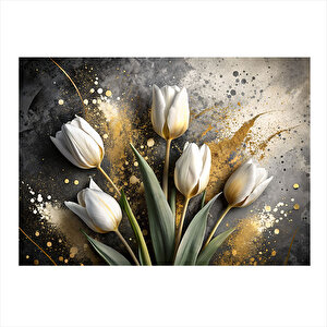 Beyaz Laleler Hediyelik Mdf Tablo 25cmx 35cm 25x35 cm