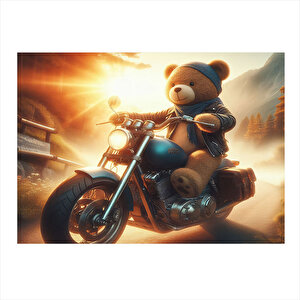 Chopper Motosiklet Ve Ayıcık Tasarım Mdf Tablo 25cmx 35cm 25x35 cm