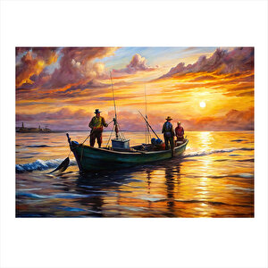 Balıkçılar Ve Güneş Manzarası Tasarım Mdf Tablo 35cm X50cm 35x50 cm