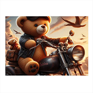 Siyah Chopper Motosiklet Ve Ayıcık Mdf Poster 35cm X50cm 35x50 cm