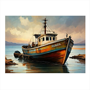 Balıkçı Teknesi Modern Ahşap Tablo 35cm X50cm 35x50 cm