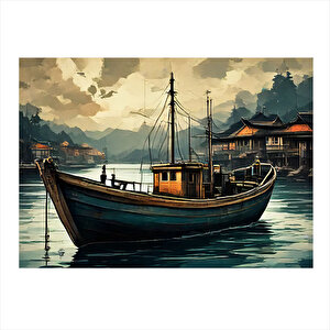 Retro Balıkçı Teknesi Modern Mdf Tablo 35cm X50cm 35x50 cm