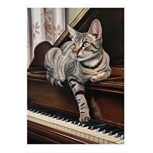 Kedi Ve Piyano Art Mdf Poster 25cmx 35cm 25x35 cm