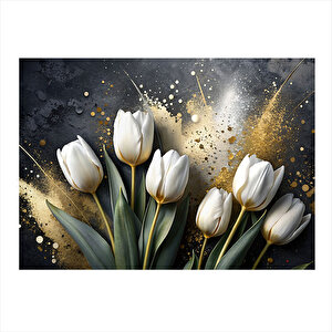 Beyaz Laleler Modern Mdf Tablo 35cm X50cm 35x50 cm