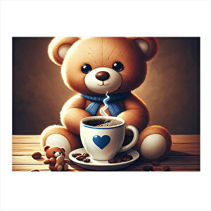 Kahve İçen Ayıcık Dekoratif Ahşap Tablo 25cmx 35cm 25x35 cm