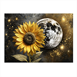 Ayçiçeği Ve Dolunay Tasarım Ahşap Tablo 25cmx 35cm 25x35 cm