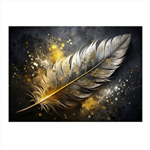 Kuş Tüyü Gold Rengi Mdf Poster 35cm X50cm 35x50 cm