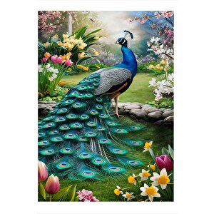 Erkek Tavus Kuşu Modern Ahşap Tablo 35cm X50cm 35x50 cm