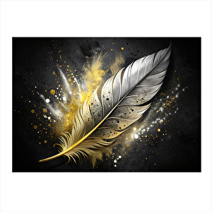 Gold Rengi Kuş Tüyü Mdf Tablo 35cm X50cm 35x50 cm