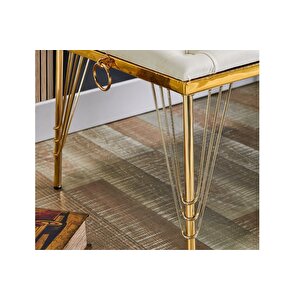 Melisa Kapitoneli Bench Puf, Krem, Metal Gold Ayak