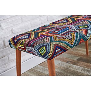 Linda Bench Dijital Etnik Desen, Ahşap Ayak