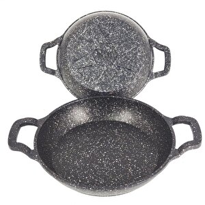 Oms 3729 Döküm Granit 2 Parça Kapaksız Sahan Set 18-20 Cm Siyah