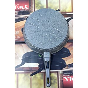 Oms 3737 Fry Pan Döküm Granit 3 Parça Tava Seti Gri (20-24-28 Cm)