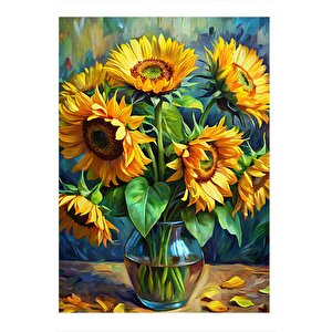 Sarı Ayçiçekleri Tasarım Ahşap Tablo 35cm X50cm 35x50 cm