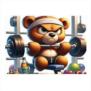 Ağırlık Kaldıran Ayıcık Gym Temalı Art Mdf Poster 25cmx 35cm 25x35 cm