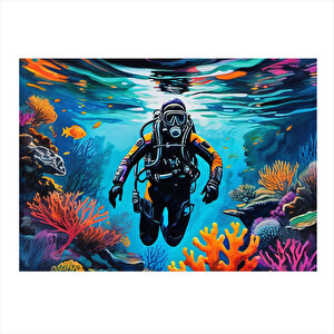 Dalış Yapan Dalgıç Hediyelik Ahşap Tablo 25cmx 35cm 25x35 cm