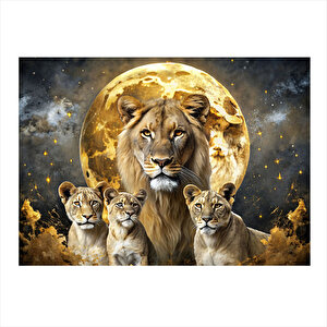 Dolunay Ve Aslan Ailesi Hediyelik Ahşap Tablo 25cmx 35cm 25x35 cm