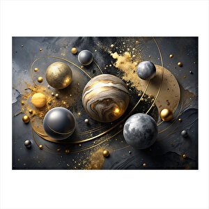 Soyut Gezegenler Desenli Ahşap Tablo 35cm X50cm 35x50 cm