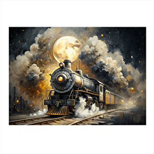 Dolunay Ve Buharlı Tren Mdf Tablo 35cm X50cm 35x50 cm