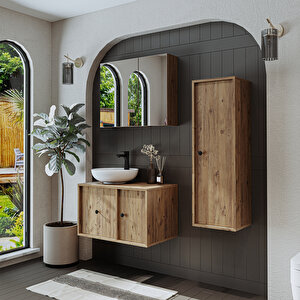 Roomart Avabolu Mdf 75 Cm Çekmeceli Gusto Banyo Dolabı + Aynalı Üst Dolabı + Boy Dolabı