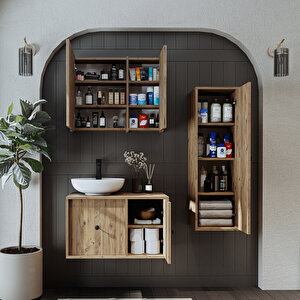 Roomart Avabolu Mdf 75 Cm Çekmeceli Gusto Banyo Dolabı + Aynalı Üst Dolabı + Boy Dolabı
