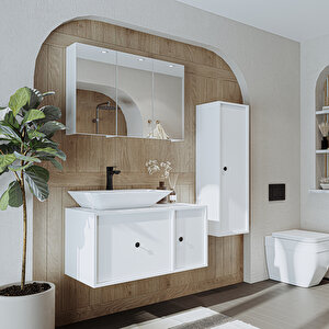 Roomart Lavabolu Mat Mdf 90 Cm Çekmeceli Banyo Dolabı + Aynalı Üst Dolabı + Boy Dolabı