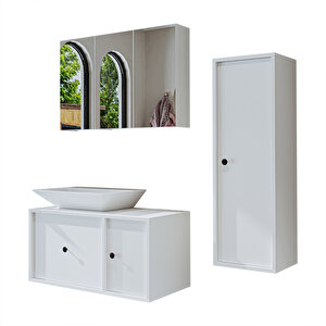 Roomart Lavabolu Mat Mdf 90 Cm Çekmeceli Banyo Dolabı + Aynalı Üst Dolabı + Boy Dolabı