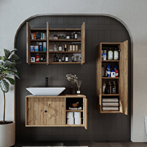 Roomart Lavabolu Mat Mdf 90 Cm Çekmeceli Banyo Dolabı + Aynalı Üst Dolabı + Boy Dolabı