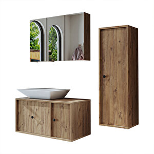 Roomart Lavabolu Mat Mdf 90 Cm Çekmeceli Banyo Dolabı + Aynalı Üst Dolabı + Boy Dolabı