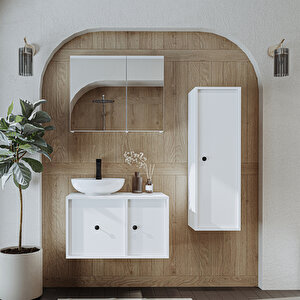 Avabolu Mdf 75 Cm Çekmeceli Gusto Banyo Dolabı + Aynalı Üst Dolabı + Boy Dolabı Beyaz