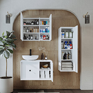 Roomart Avabolu Mdf 75 Cm Çekmeceli Gusto Banyo Dolabı + Aynalı Üst Dolabı + Boy Dolabı