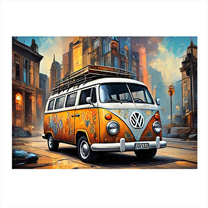Retro Turuncu Minibüs Hediyelik Ahşap Tablo 25cmx 35cm 25x35 cm