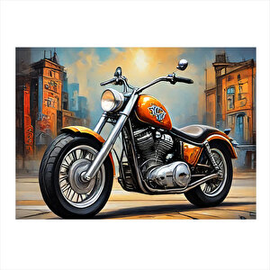 Turuncu Chopper Motosiklet Model Ahşap Tablo 25cmx 35cm 25x35 cm