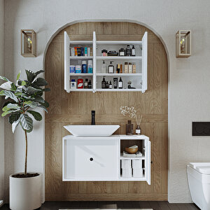 Roomart Lavabolu Mat Mdf 90 Cm Çekmeceli Banyo Dolabı + Aynalı Üst Dolabı