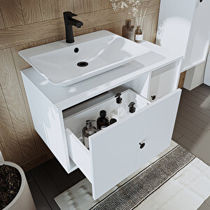 Roomart Lavabolu Mat Mdf 90 Cm Çekmeceli Banyo Dolabı + Aynalı Üst Dolabı
