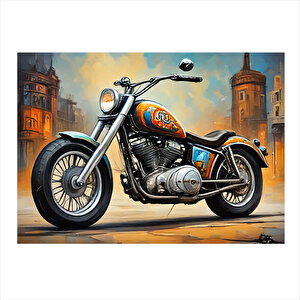 Turuncu Chopper Motosiklet Model Mdf Tablo 25cmx 35cm 25x35 cm