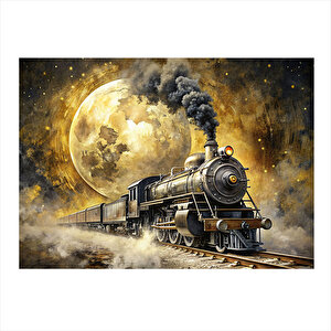 Buharlı Tren Ve Dolunay Tasarım Mdf Tablo 35cm X50cm 35x50 cm