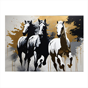 Koşan Atlar Modern Ahşap Tablo 25cmx 35cm 25x35 cm