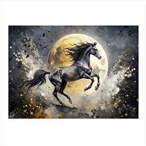 Dolunay Ve Şahlanan At Desenli Mdf Tablo 35cm X50cm 35x50 cm