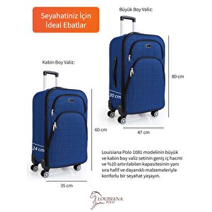Büyük Ve Kabin Boy Valiz Seti 4 Teker Kumaş Valiz Saks Mavi 1081
