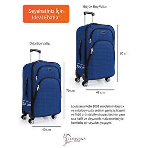 Büyük Ve Orta Boy Valiz Seti 4 Teker Kumaş Valiz Saks Mavi 1081