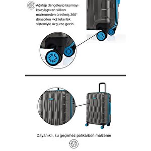 3'lü Valiz Seti Büyük Boy - Orta Boy - Kabin Boy Antrasit 1167