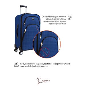 Büyük Boy 4 Teker Kumaş Valiz Saks Mavi 1081