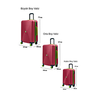 3'lü Valiz Seti Büyük Boy - Orta Boy - Kabin Boy Bordo 1169