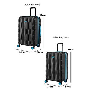 2'li Valiz Seti Orta Boy - Kabin Boy Siyah 1167
