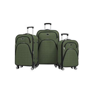3'lü Valiz Seti 4 Teker Kumaş Valiz Haki 1081