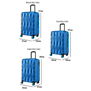 3'lü Valiz Seti Büyük Boy - Orta Boy - Kabin Boy Mavi 1167
