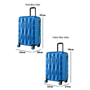 2'li Valiz Seti Orta Boy - Kabin Boy Mavi 1167